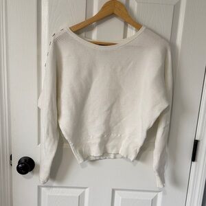 Express Cream Boatneck Sweater with Shoulder Button Detail